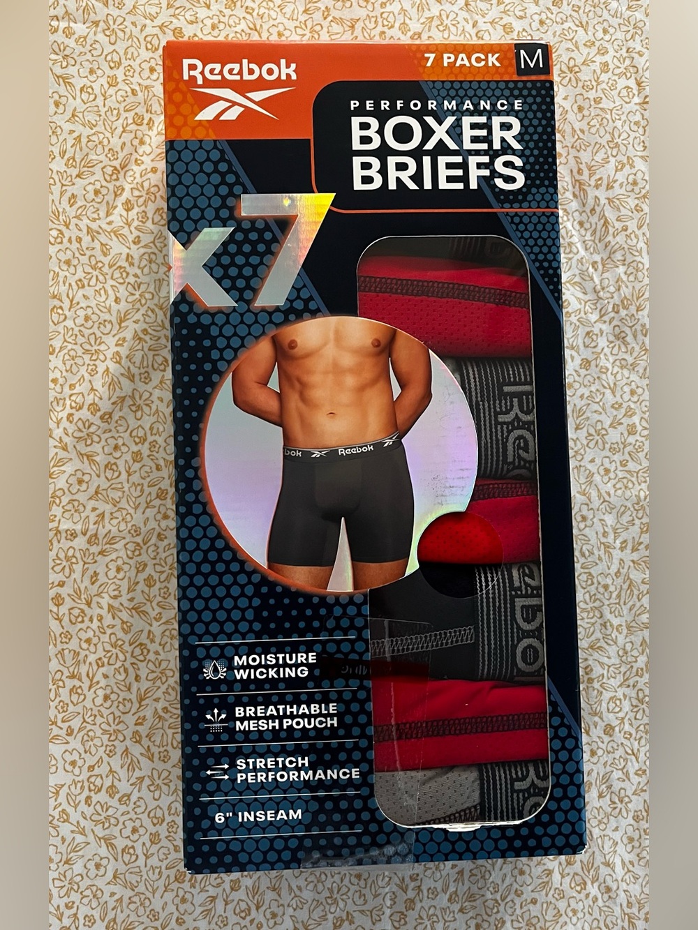 Reebok Performance Boxer Briefs 7-Pack – Men’s Medium (32–34) Black